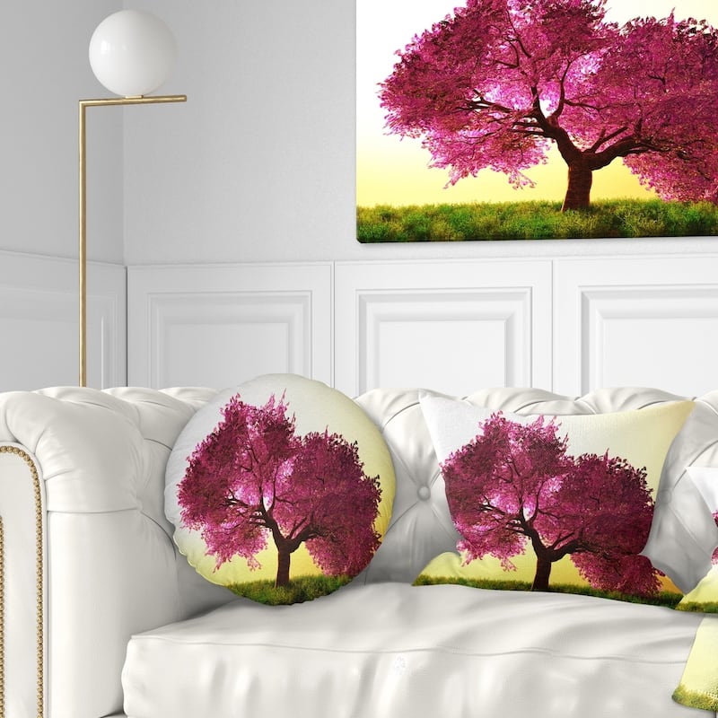 Designart 'Cherry Blossom in Beautiful Garden' Landscape Printed Throw Pillow - Round - 20 inches round - Large
