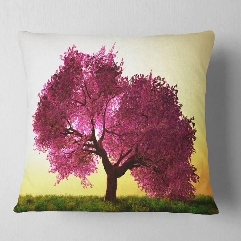 Designart 'Cherry Blossom in Beautiful Garden' Landscape Printed Throw Pillow - Square - 16 in. x 16 in. - Small