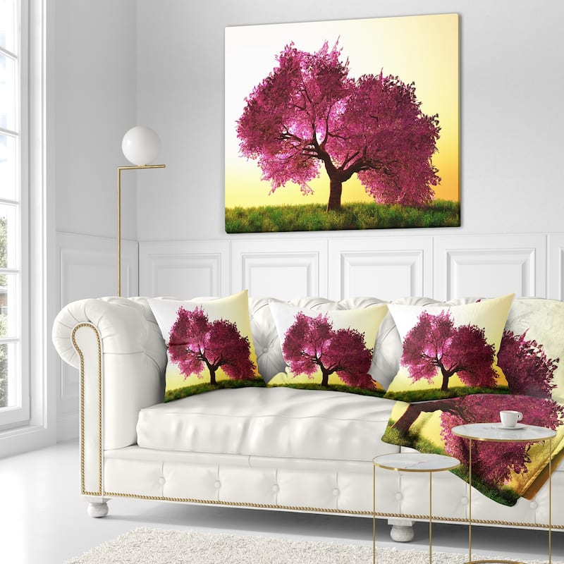 Designart 'Cherry Blossom in Beautiful Garden' Landscape Printed Throw Pillow