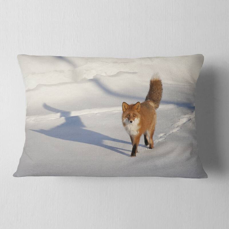 Designart 'Brown Winter Cat with Footprints' Animal Throw Pillow