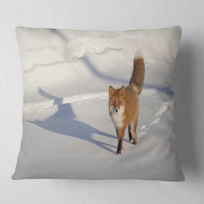 Designart 'Brown Winter Cat with Footprints' Animal Throw Pillow - Square - 18 in. x 18 in. - Medium