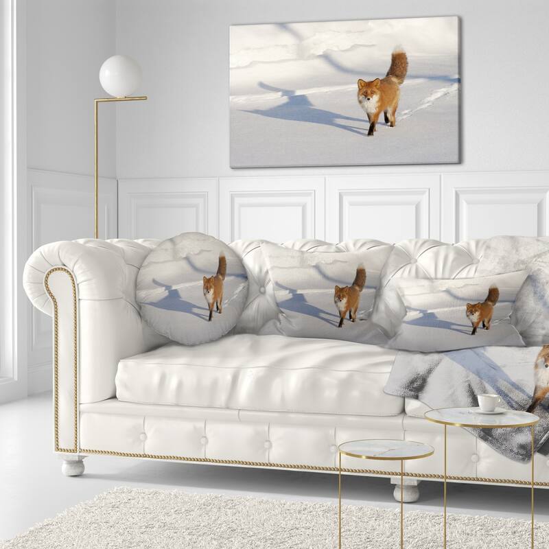 Designart 'Brown Winter Cat with Footprints' Animal Throw Pillow