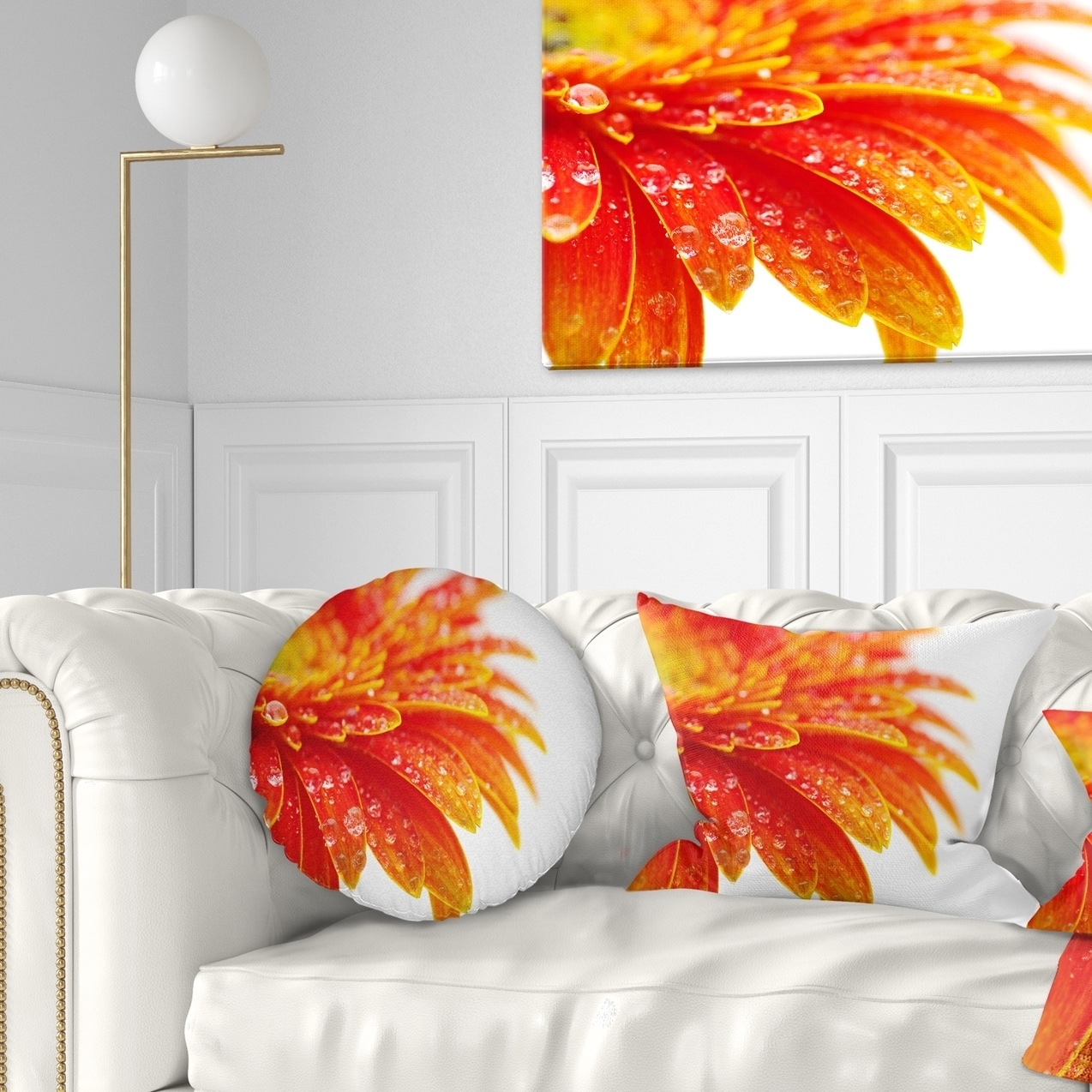 Designart Large Orange Gerbera on White - Floral Throw Pillow - 18x18