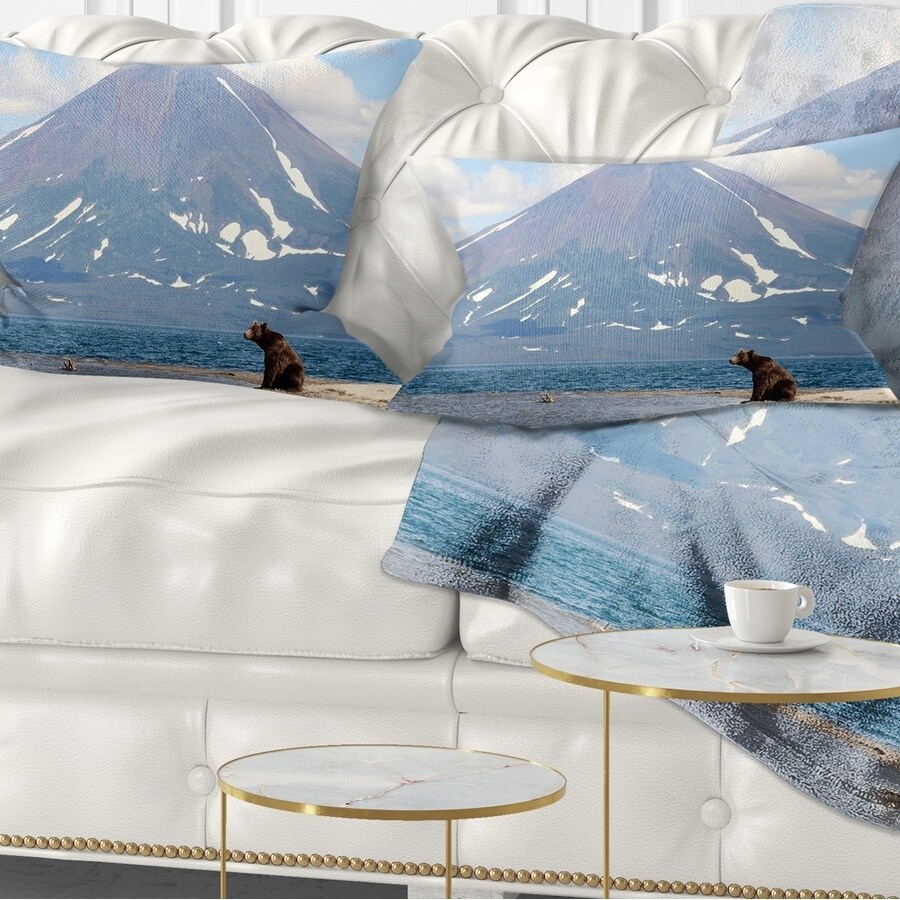 Designart Large Bear In Front Of Volcano Landscape Printed Throw Pillow On Sale Overstock 20950578