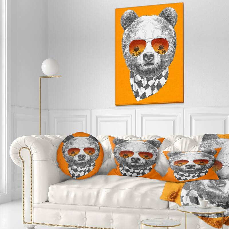 Designart 'Funny Bear with Sunglasses' Animal Throw Pillow