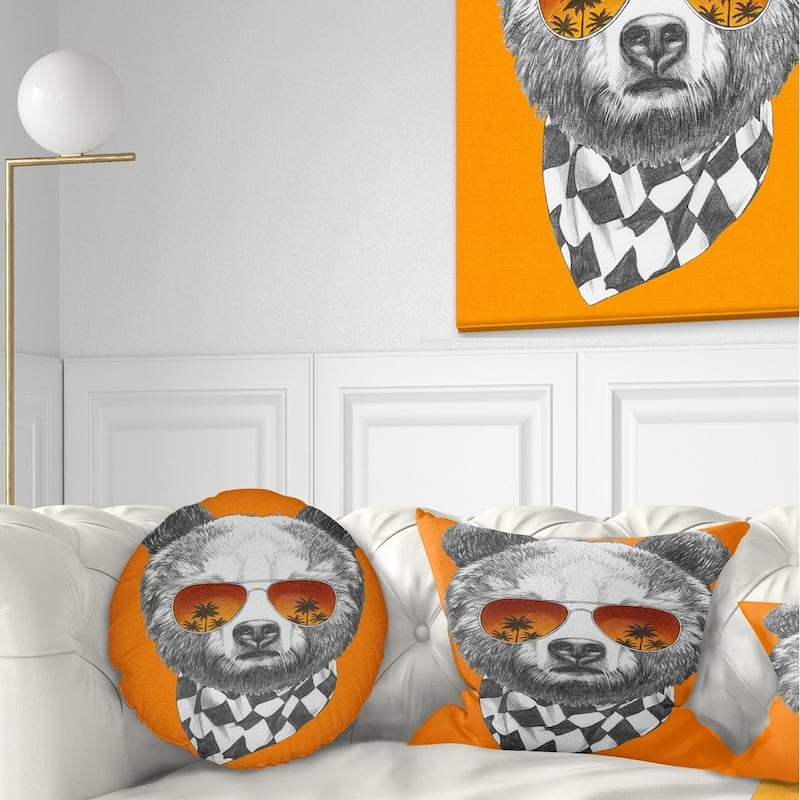 Designart 'Funny Bear with Sunglasses' Animal Throw Pillow - Round - 16 inches round - Small