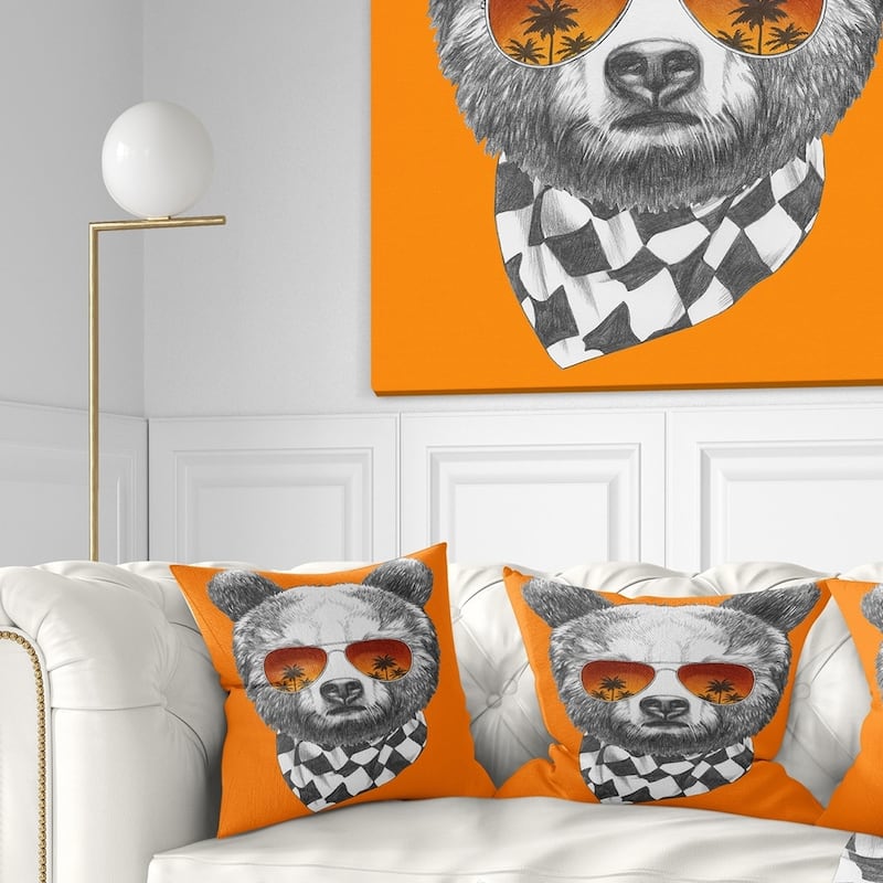 Designart 'Funny Bear with Sunglasses' Animal Throw Pillow - Square - 16 in. x 16 in. - Small