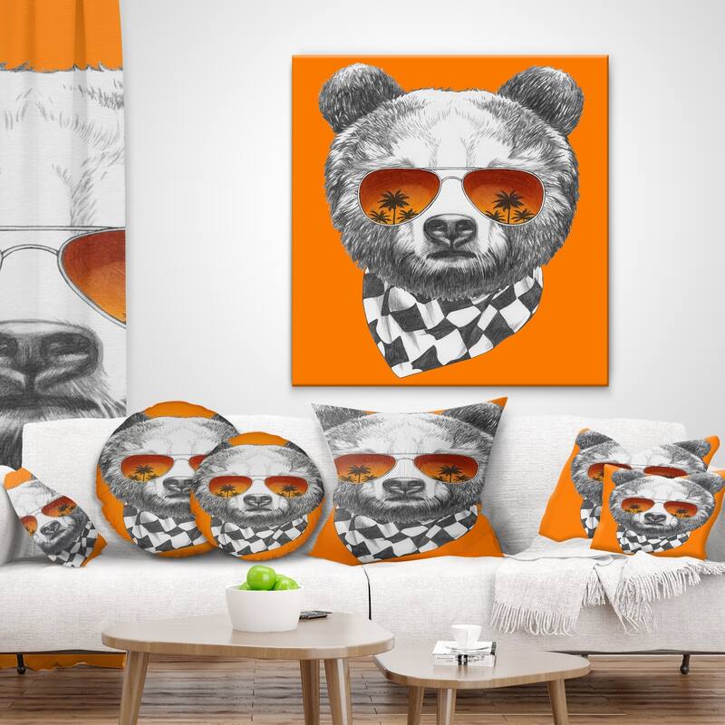 Designart 'Funny Bear with Sunglasses' Animal Throw Pillow