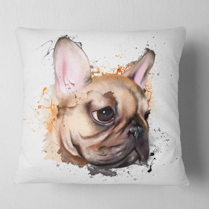 Designart 'Brown Watercolor French Bulldog' Animal Throw Pillow