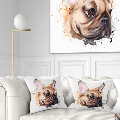 Designart 'Brown Watercolor French Bulldog' Animal Throw Pillow