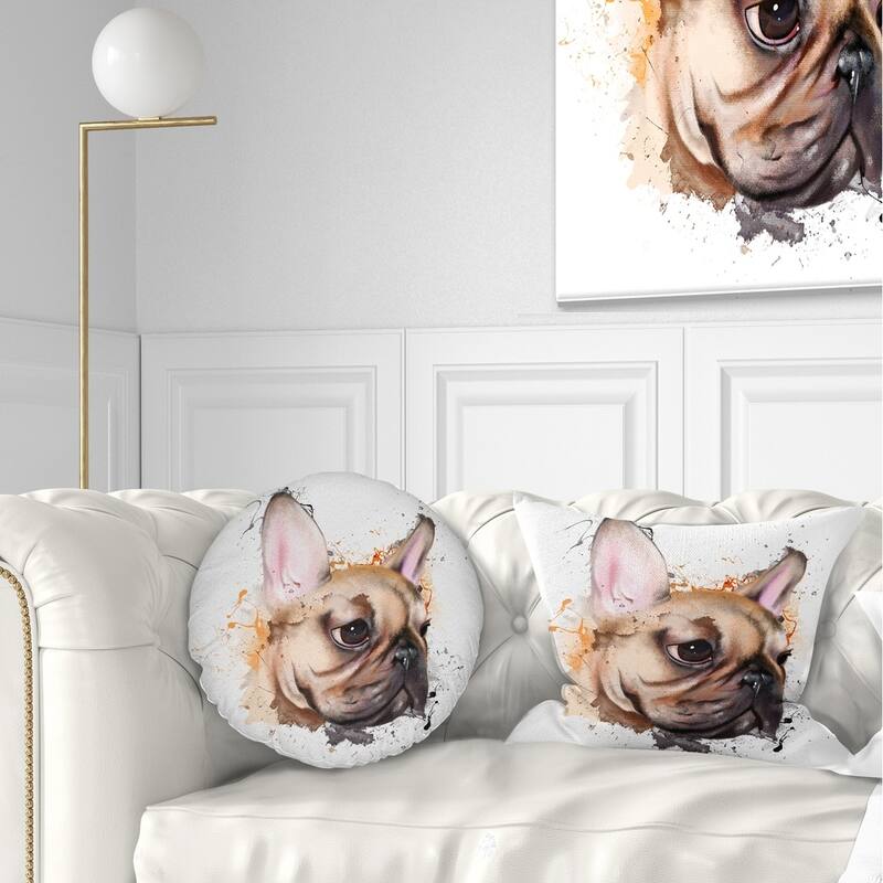 Designart 'Brown Watercolor French Bulldog' Animal Throw Pillow - Rectangle - 12 in. x 20 in. - Medium
