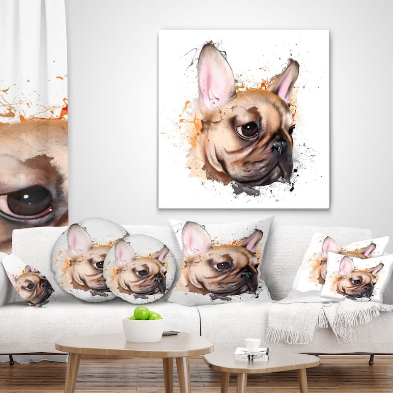 Designart 'Brown Watercolor French Bulldog' Animal Throw Pillow