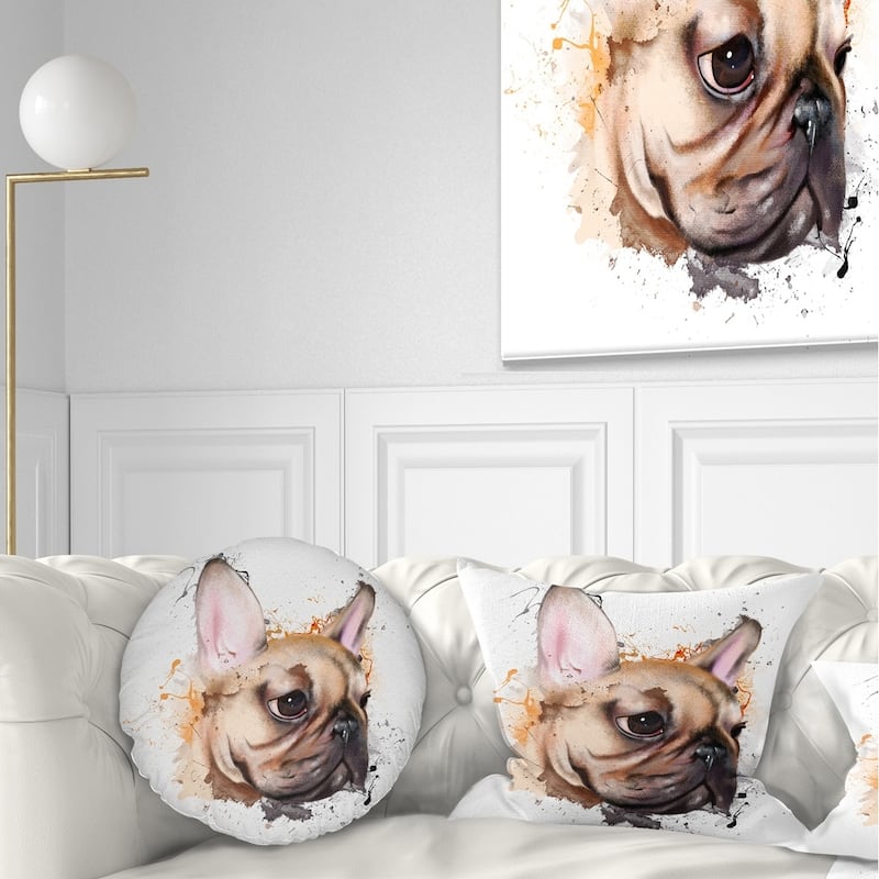 Designart 'Brown Watercolor French Bulldog' Animal Throw Pillow - Round - 16 inches round - Small