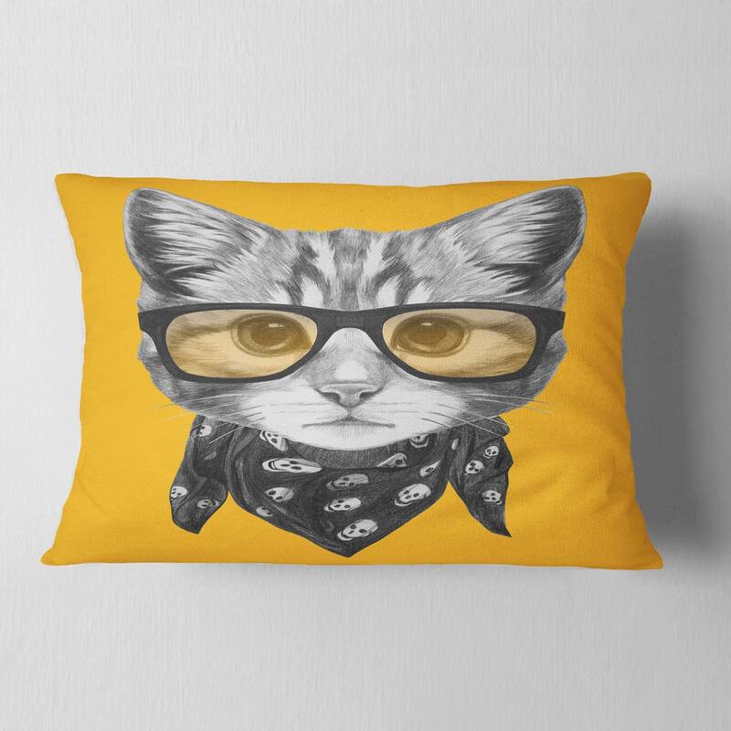 Designart 'Funny Cat with Glasses and Scarf' Animal Throw Pillow