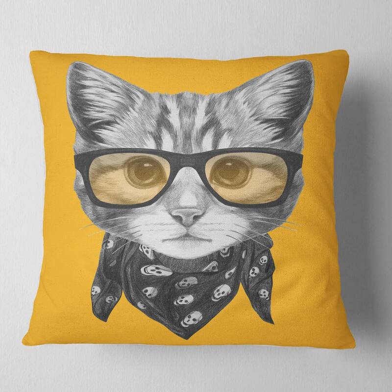 Designart 'Funny Cat with Glasses and Scarf' Animal Throw Pillow