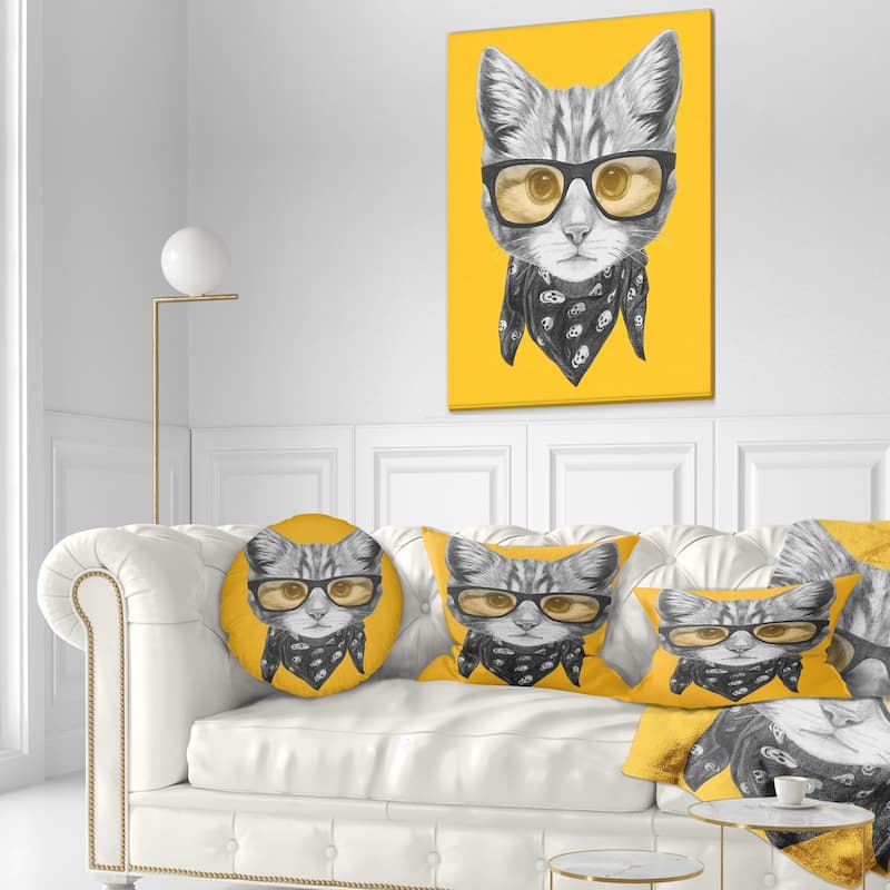 Designart 'Funny Cat with Glasses and Scarf' Animal Throw Pillow