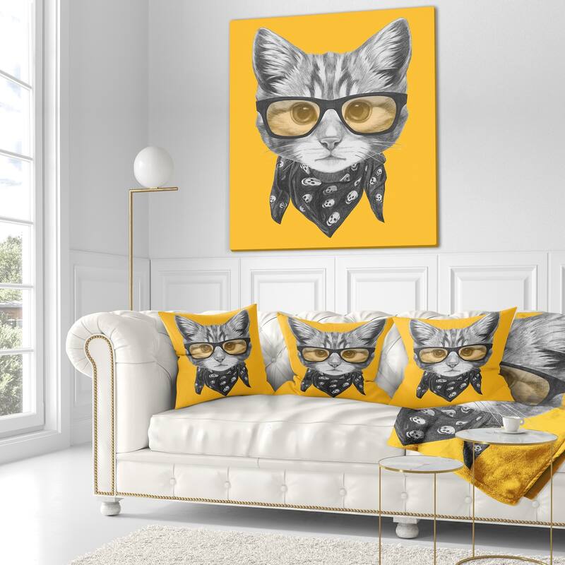 Designart 'Funny Cat with Glasses and Scarf' Animal Throw Pillow