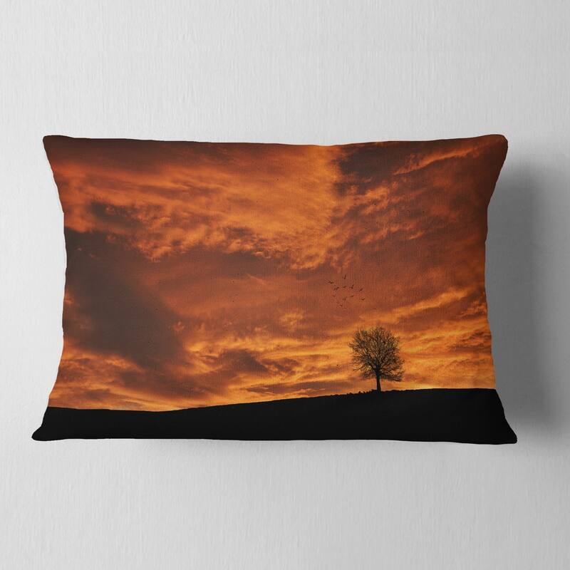 Designart 'Lonely Tree under Brown Sky' Landscape Printed Throw Pillow