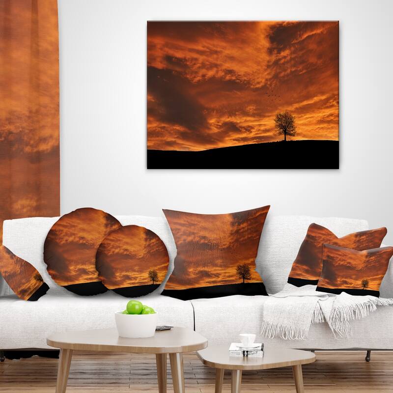 Designart 'Lonely Tree under Brown Sky' Landscape Printed Throw Pillow