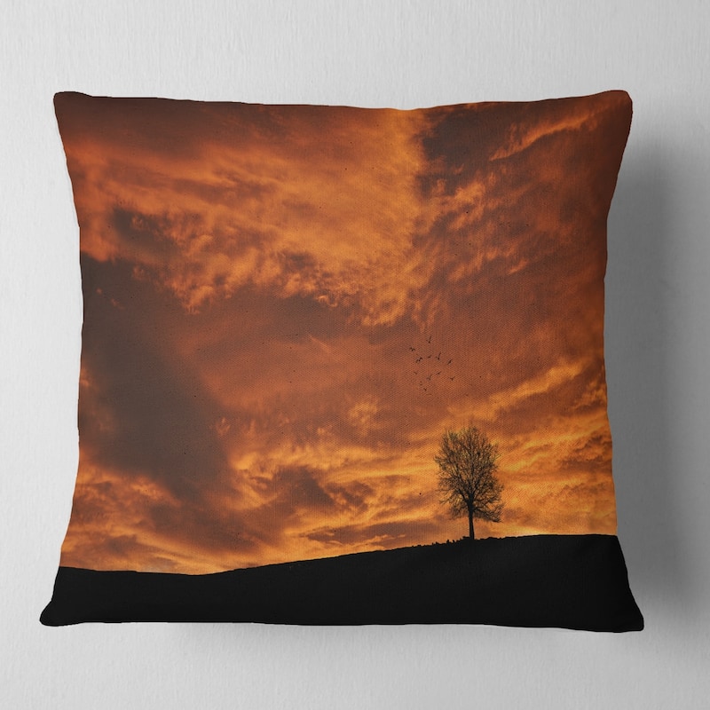 Designart 'Lonely Tree under Brown Sky' Landscape Printed Throw Pillow - Square - 18 in. x 18 in. - Medium