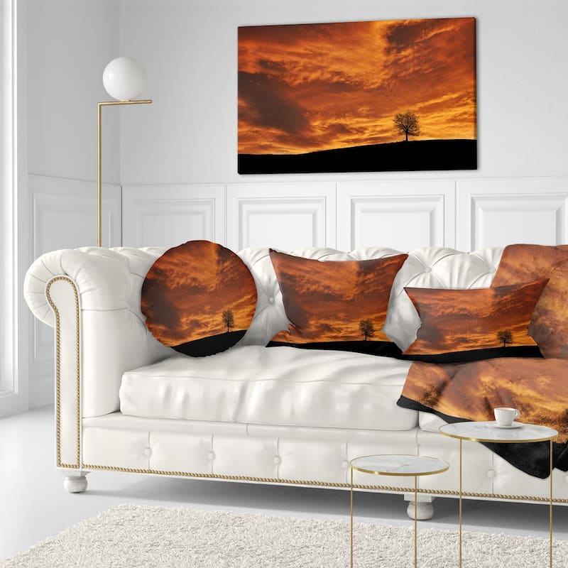 Designart 'Lonely Tree under Brown Sky' Landscape Printed Throw Pillow