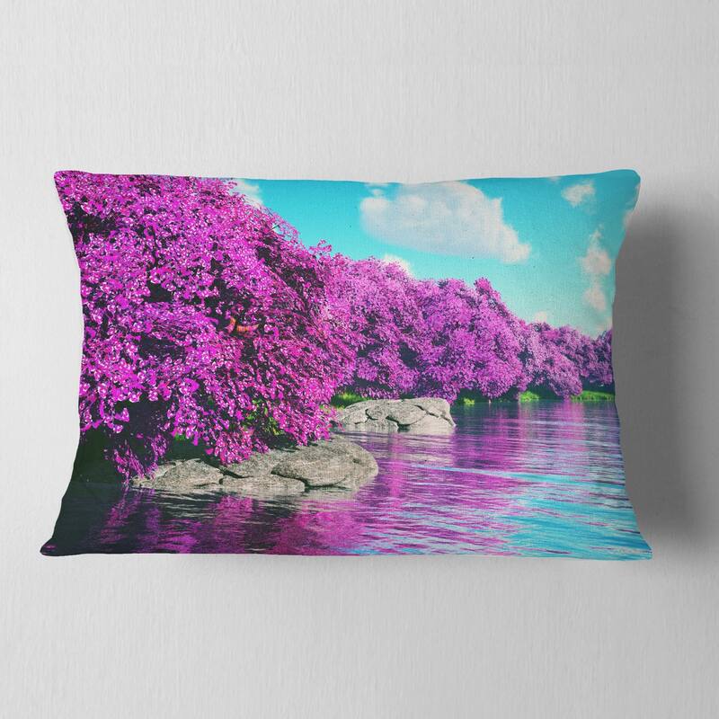 Designart 'Beautiful Row of Cherry Blossoms' Landscape Printed Throw Pillow