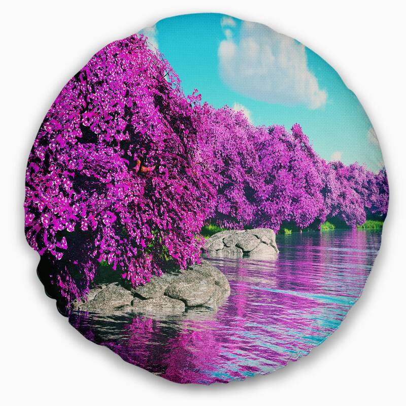 Designart 'Beautiful Row of Cherry Blossoms' Landscape Printed Throw Pillow