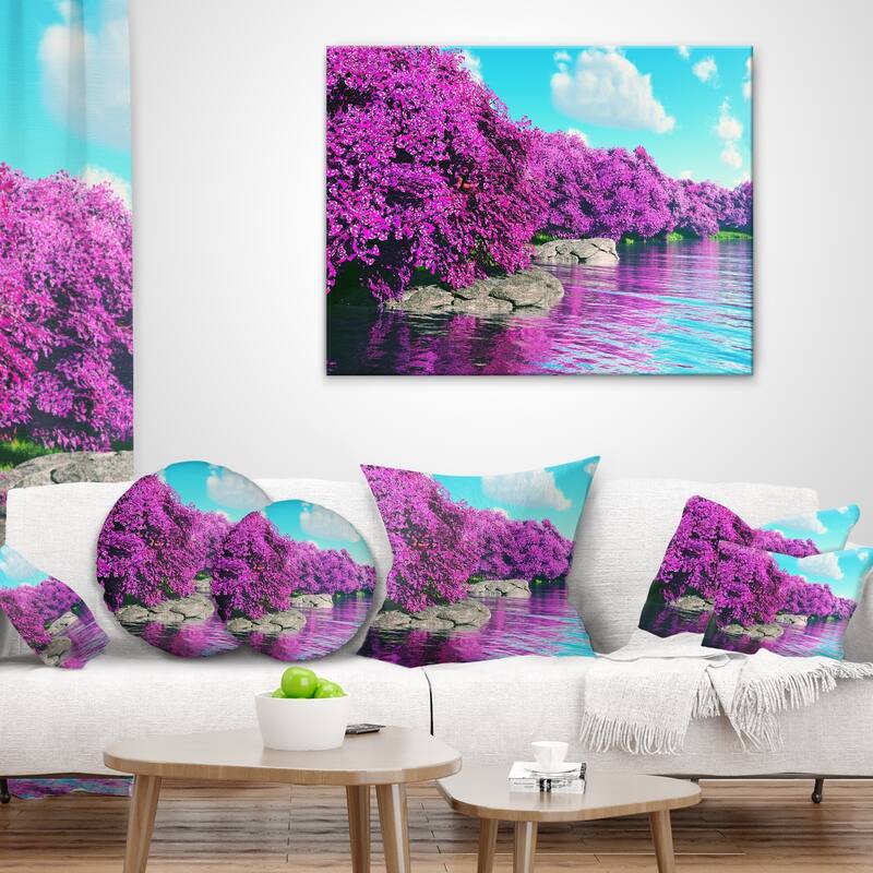 Designart 'Beautiful Row of Cherry Blossoms' Landscape Printed Throw Pillow