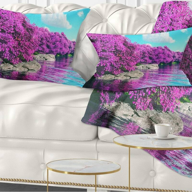 Designart 'Beautiful Row of Cherry Blossoms' Landscape Printed Throw Pillow - Rectangle - 12 in. x 20 in. - Medium