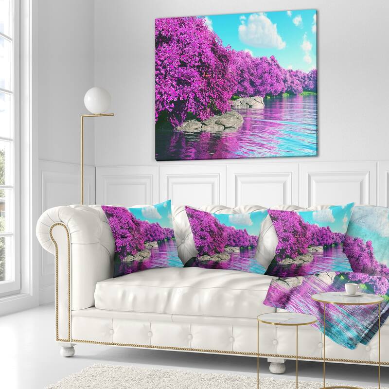 Designart 'Beautiful Row of Cherry Blossoms' Landscape Printed Throw Pillow