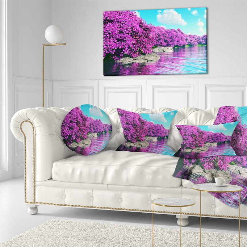 Designart 'Beautiful Row of Cherry Blossoms' Landscape Printed Throw Pillow