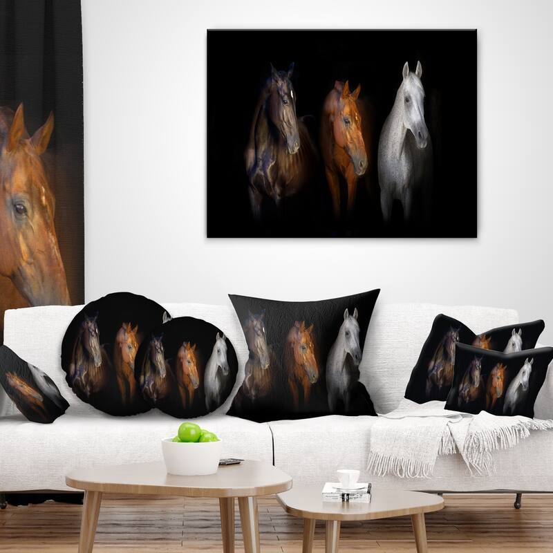 Designart 'Black Red and White Horses' Animal Throw Pillow