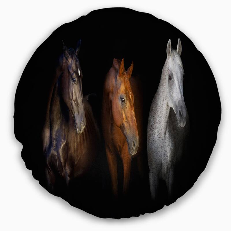 Designart 'Black Red and White Horses' Animal Throw Pillow