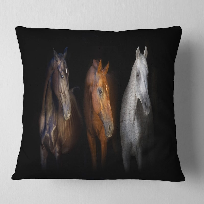 Designart 'Black Red and White Horses' Animal Throw Pillow - Square - 16 in. x 16 in. - Small
