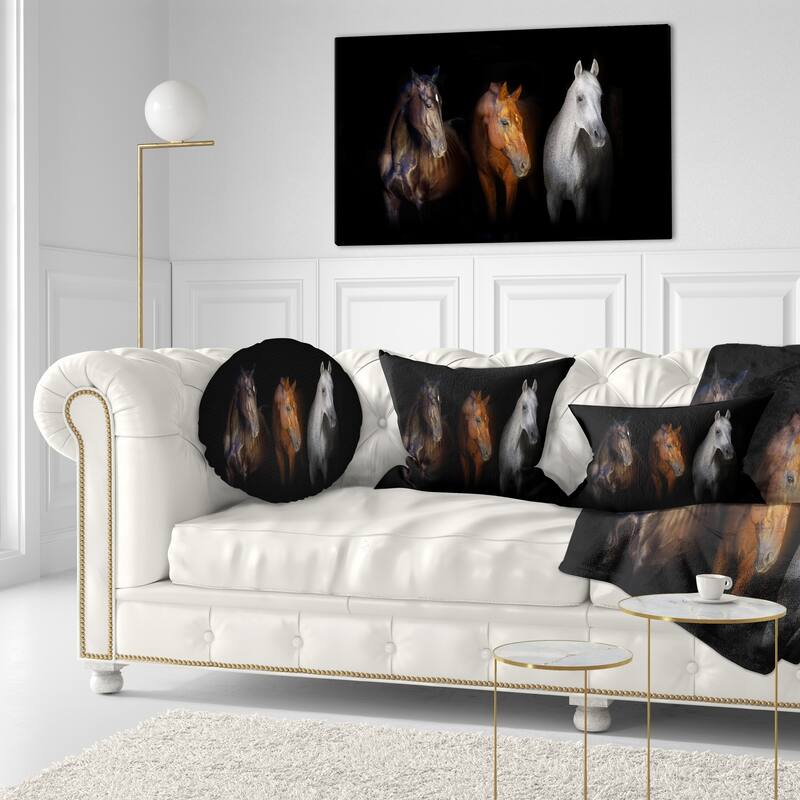 Designart 'Black Red and White Horses' Animal Throw Pillow