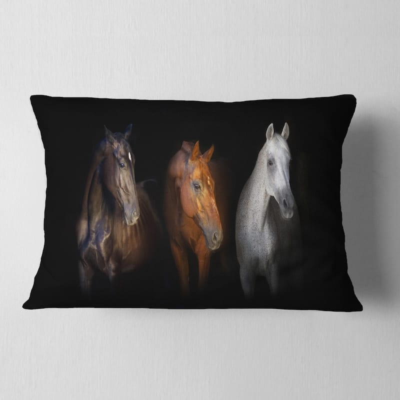 Designart 'Black Red and White Horses' Animal Throw Pillow