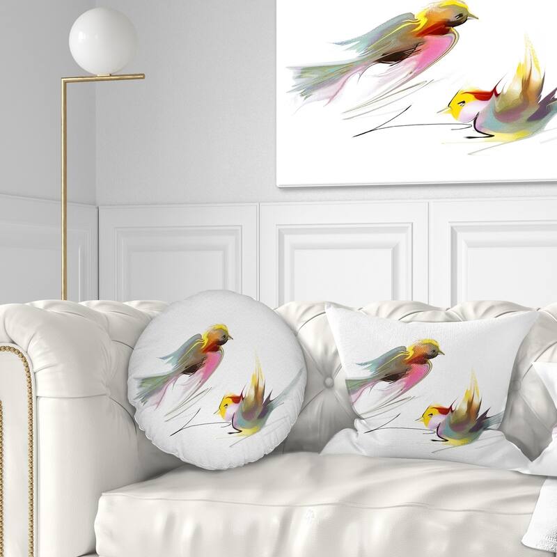 Designart 'Flying Birds Illustration' Animal Throw Pillow - Round - 16 inches round - Small