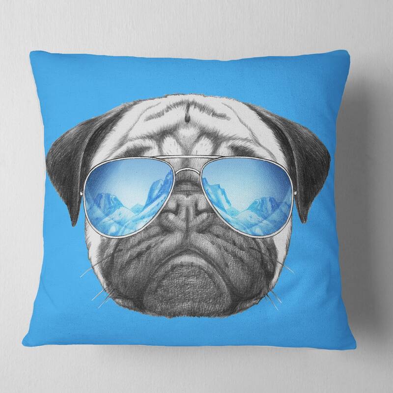 Designart 'Pug Dog with Mirror Sunglasses' Animal Throw Pillow