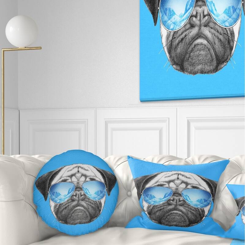 Designart 'Pug Dog with Mirror Sunglasses' Animal Throw Pillow