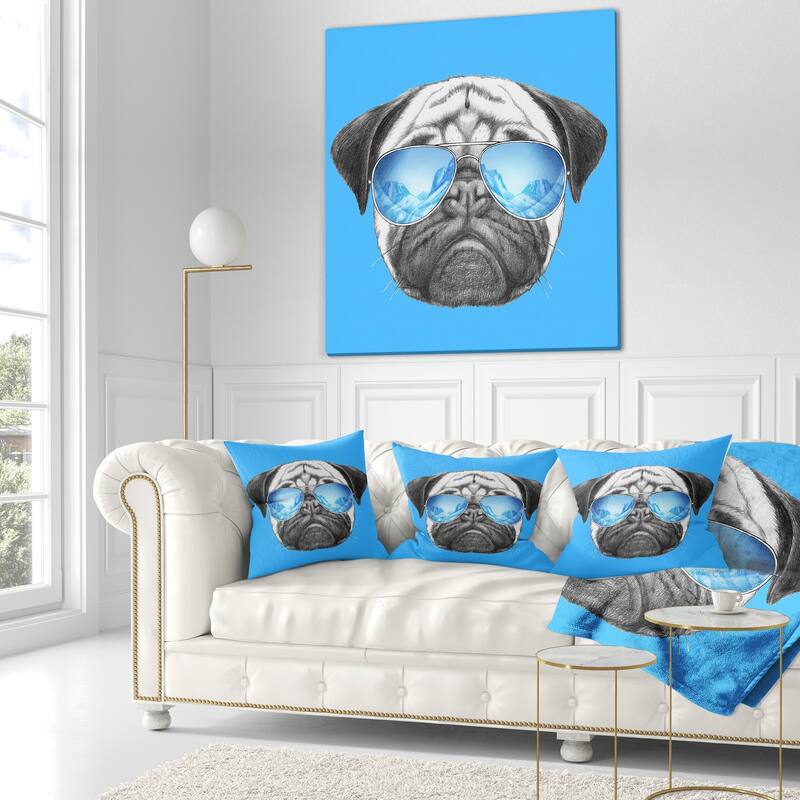 Designart 'Pug Dog with Mirror Sunglasses' Animal Throw Pillow