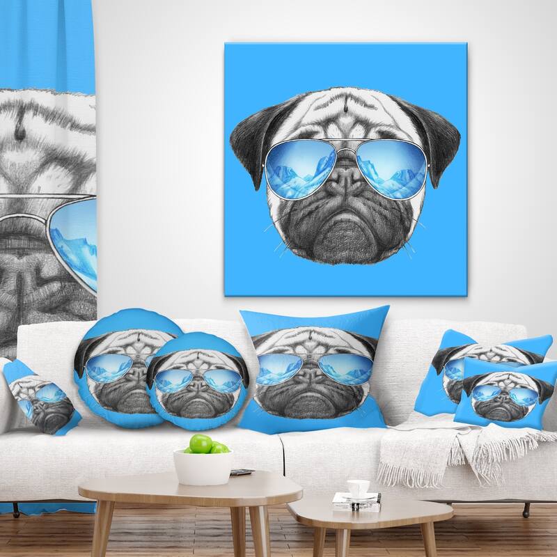 Designart 'Pug Dog with Mirror Sunglasses' Animal Throw Pillow