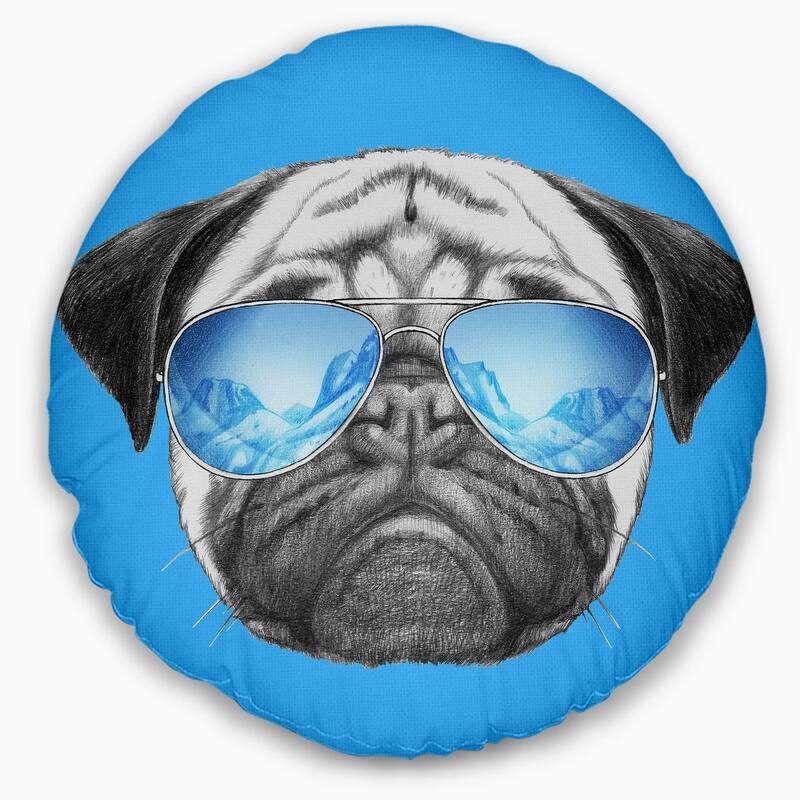 Designart 'Pug Dog with Mirror Sunglasses' Animal Throw Pillow