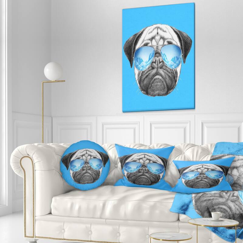 Designart 'Pug Dog with Mirror Sunglasses' Animal Throw Pillow