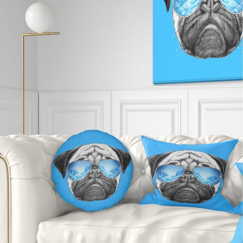Designart 'Pug Dog with Mirror Sunglasses' Animal Throw Pillow