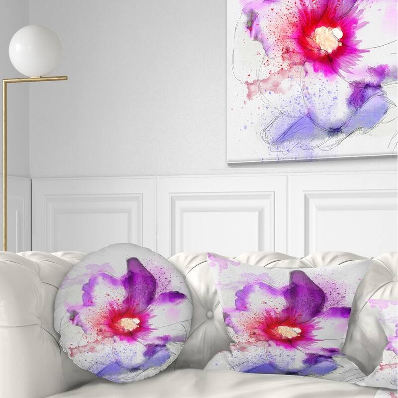 Designart 'Beautiful Pink Flower Watercolor' Floral Throw Pillow - Round - 16 inches round - Small