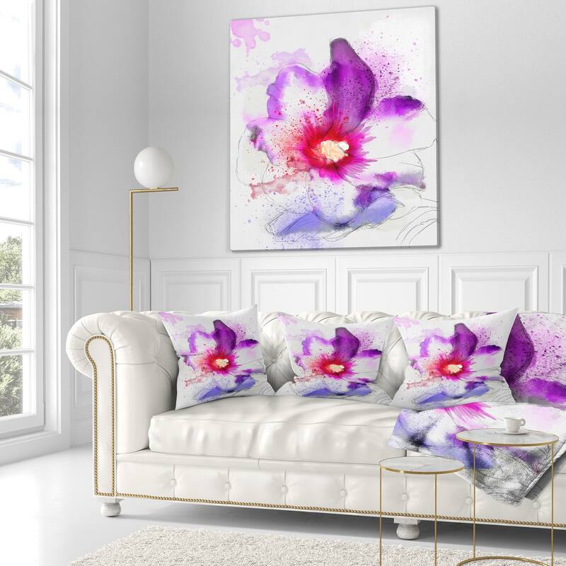 Designart 'Beautiful Pink Flower Watercolor' Floral Throw Pillow