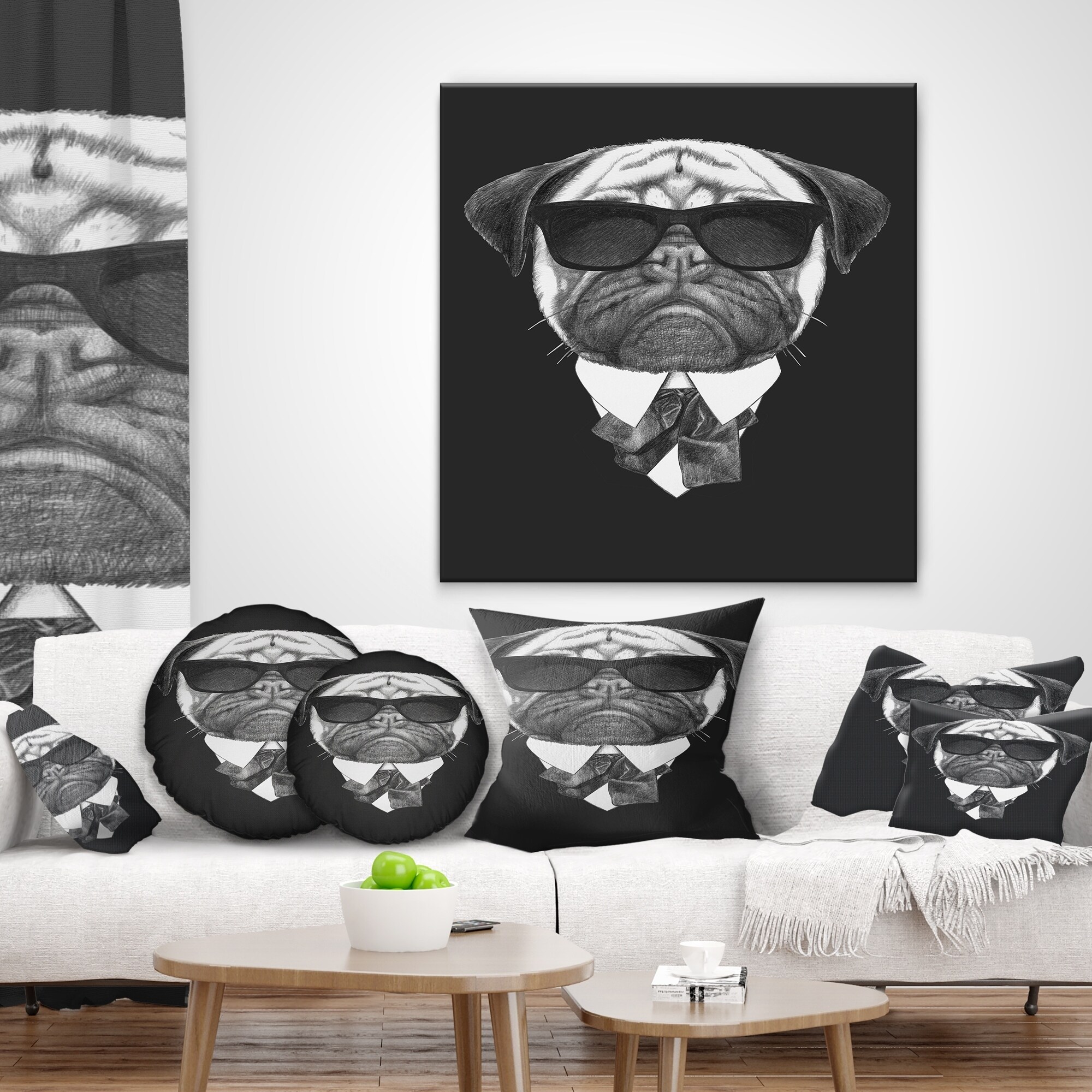 Designart 'Pug Dog Portrait in Suit' Animal Throw Pillow