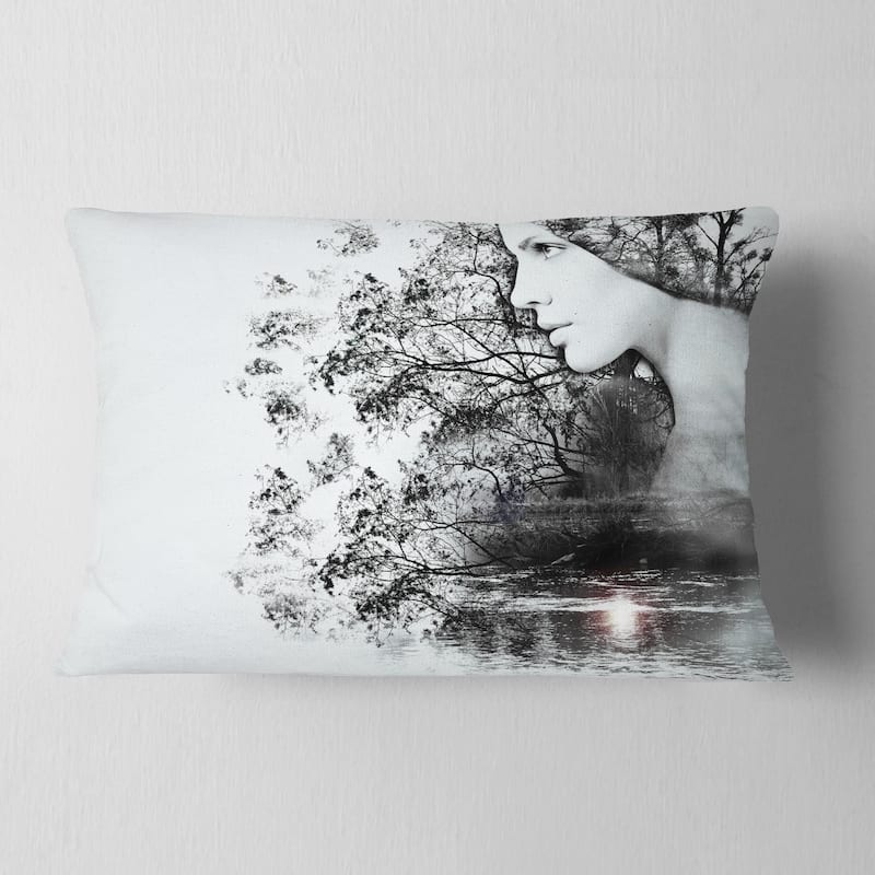 Designart 'Woman and Beauty of Nature' Landscape Printed Throw Pillow