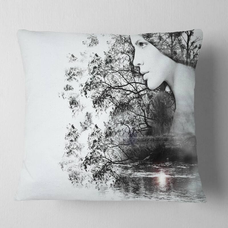 Designart 'Woman and Beauty of Nature' Landscape Printed Throw Pillow - Square - 26 in. x 26 in. - Large