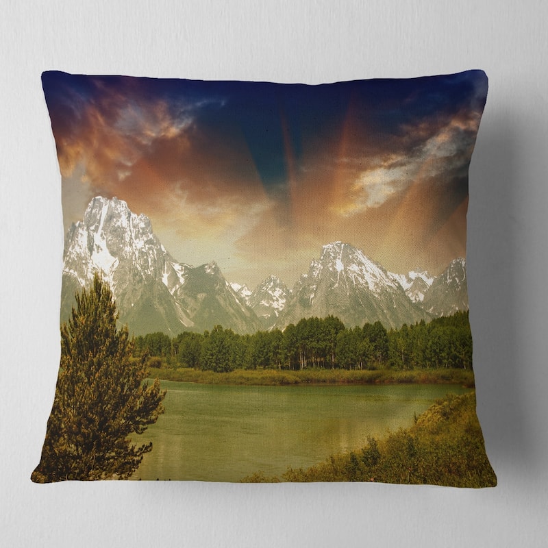 Designart 'Grand Teton National Park' Landscape Printed Throw Pillow - Square - 16 in. x 16 in. - Small
